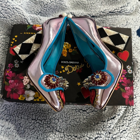 DOLCE & GABBANA Jackie Leather Court Block Heels US7 UK4 EU37 - Picture 4 of 17